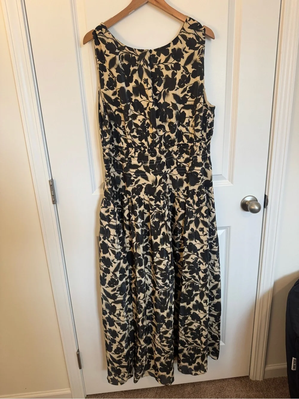 J. Crew Black and Cream Floral Sleeveless Midi dress